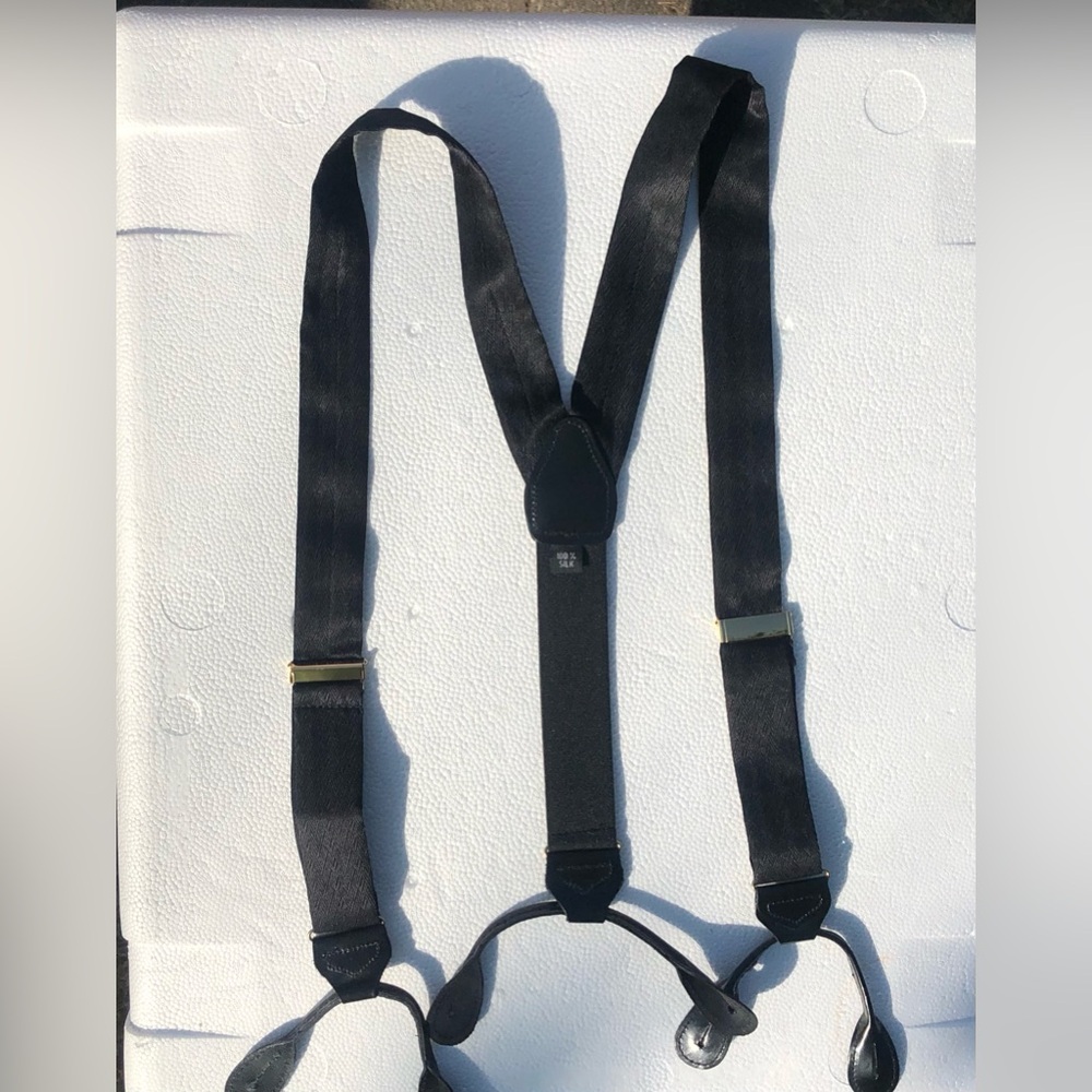 Black Men’s Adjustable Silk Suspenders/ Braces with Gold Hardware Imported